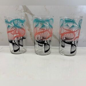 Vintage MCM Swirl Tumblers Set of 3 Pink Turquoise Black Retro Glasses Barware
